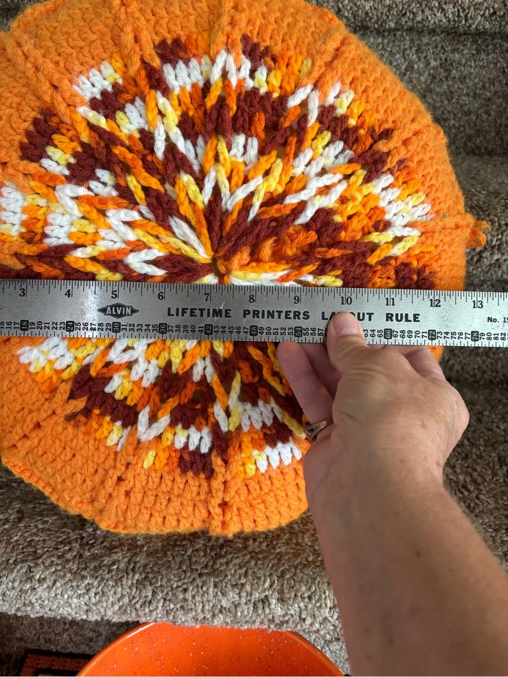 Handcrafted Orange Crochet Round Pillow - Vibrant Autumn Accent